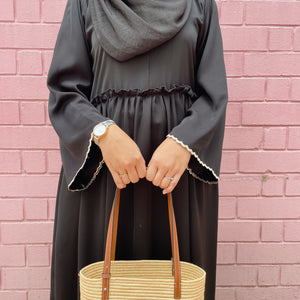 Buka imej dalam pertunjukan slaid, modesty abaya long dress scallop embroidery shawl attached

